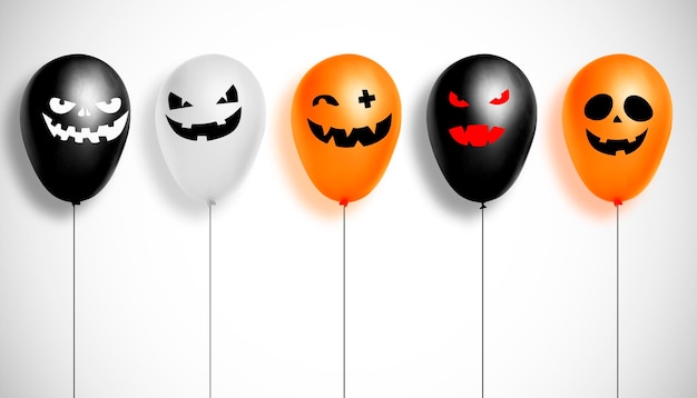 3D illustration of balloons with scary faces Halloween holiday concept