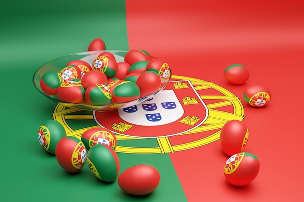 3d illustration of balls with the image of the national flag of the Portugal