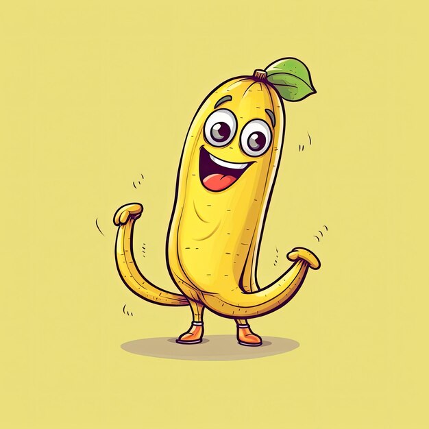 AIが生成した漫画風に描かれたバナナキャラクターの3Dイラスト