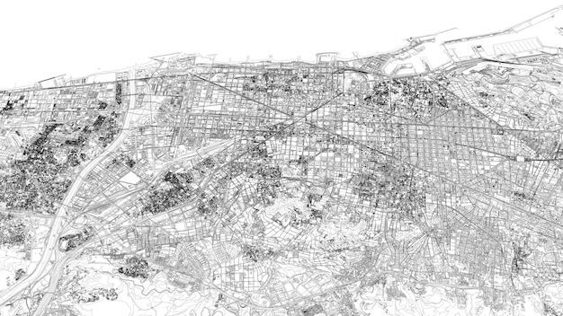 Photo 3d illustration of barcelona city and mass buildings