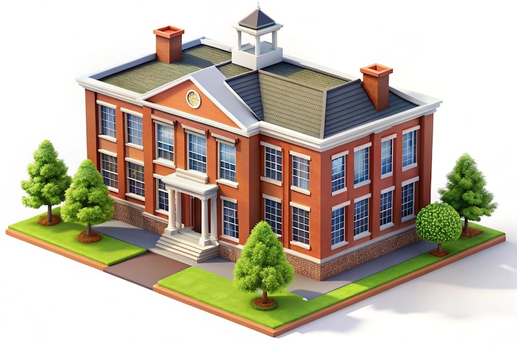 Photo a 3d illustration of a basic design school building