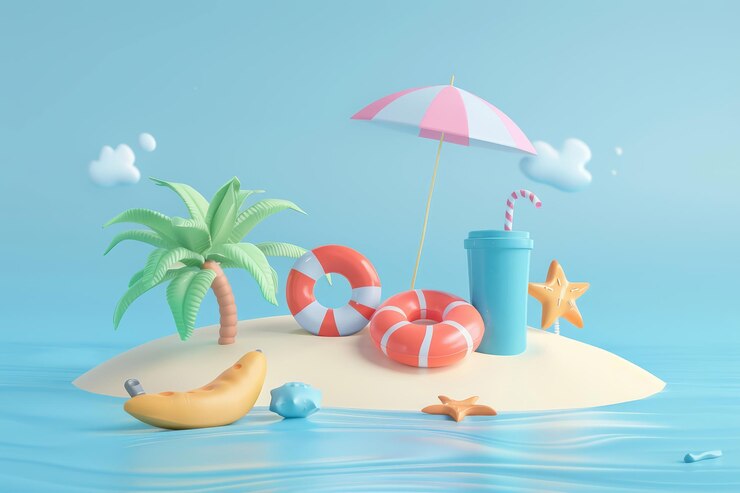 3D illustration of a beach