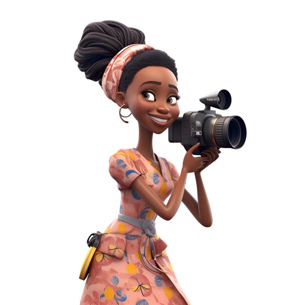 3D Illustration of a beautiful African American woman with a camera