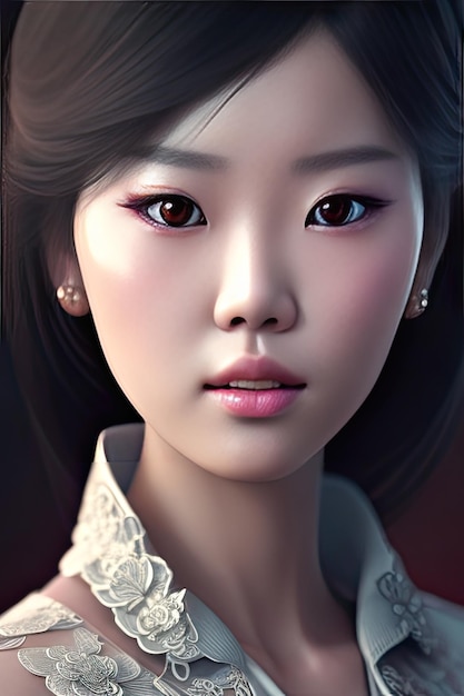 3D illustration of a beautiful asian woman with a beautiful hairstyle