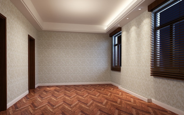 3d Illustration Beautiful Bright Warm Room, Decorated with Curtain and Parquet Floor