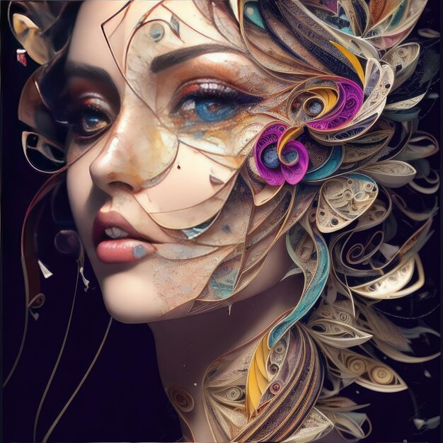 3d illustration of a beautiful woman with fantasy makeup
