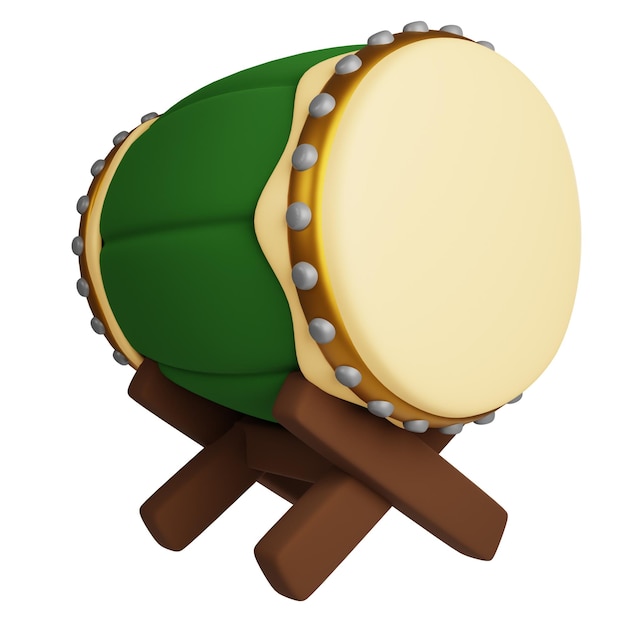 3d illustration of bedug drum icon with green color for Ramadan Kareem Islamic decoration theme