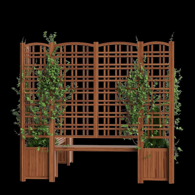 3d illustration of bench planter with trellis isolated on black background