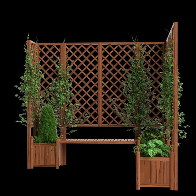 3d illustration of bench planter with trellis isolated on black background