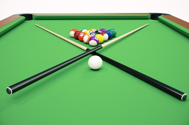 3D illustration Billiard balls in a green pool table