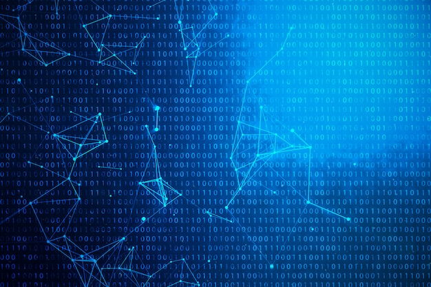 3d illustration binary code on blue background. bytes of binary code. concept technology. digital binary background. connection lined and dots, global network.