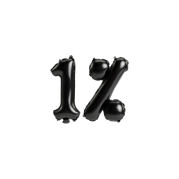 3d illustration black balloons shape 1 isolated on white background