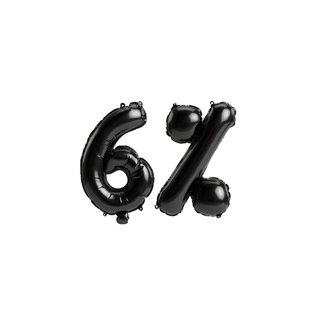 3d illustration black balloons shape 6 isolated on white background