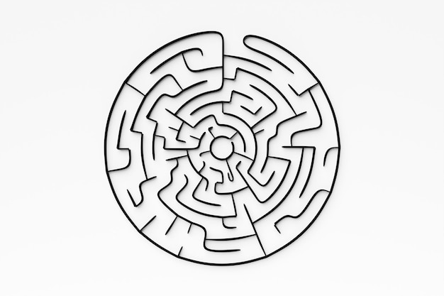 3d illustration of a black circular corridor puzzle 3D Labyrinth with volumetric walls Dungeon escape or puzzle level design