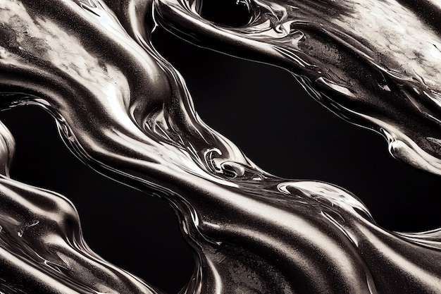 Photo 3d illustration of black creative abstract liquid waves petroleum oil