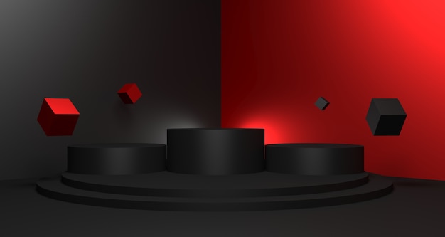 3D illustration of black friday sale background with empty podium for product display concept.