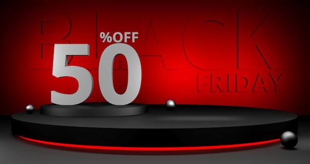 3D illustration of black friday sale. Empty podium for product display concept.