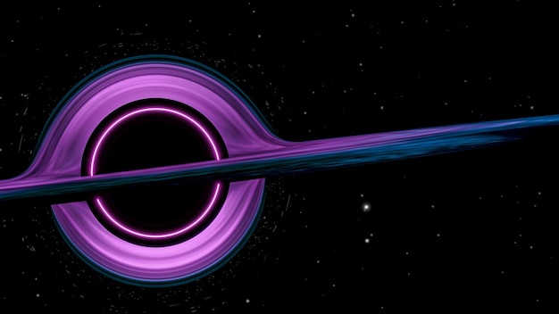 3d illustration of a black hole in space. Black background and glowing streams around the black hole. Beautiful modern background for your design