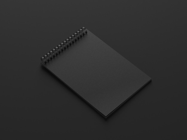 3D illustration Black notepad isolated on black background Dark concept