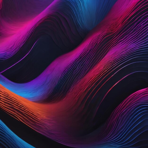 3d illustration black pinkblue gradient waves from lines and interlacing abstract background