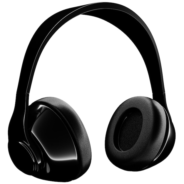 격리 된 흰색 배경에 검은 복고풍 헤드폰의 3d 그림 헤드폰 아이콘 그림
