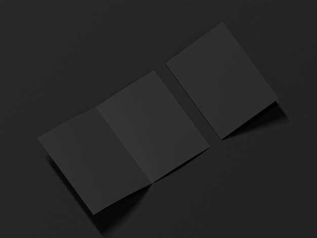 3D Illustration Black square A4 brochure mockup isolated on black background