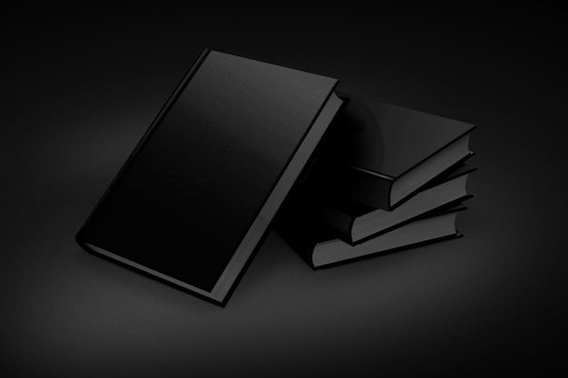 Photo 3d illustration black thick books isolated on black background