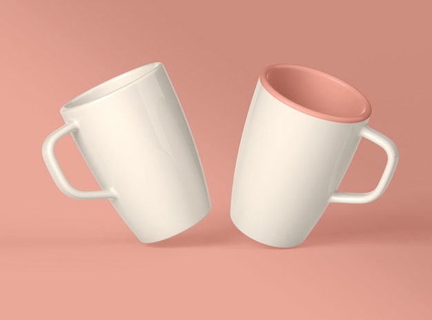 3D Illustration. Blank coffee mugs.