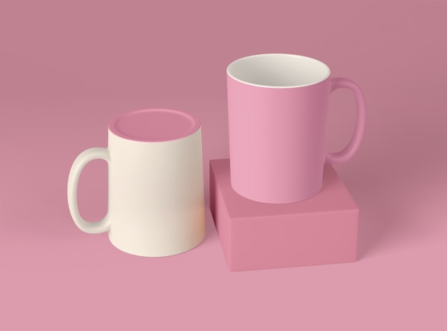 Foto illustrazione 3d. tazze da caffè in bianco.