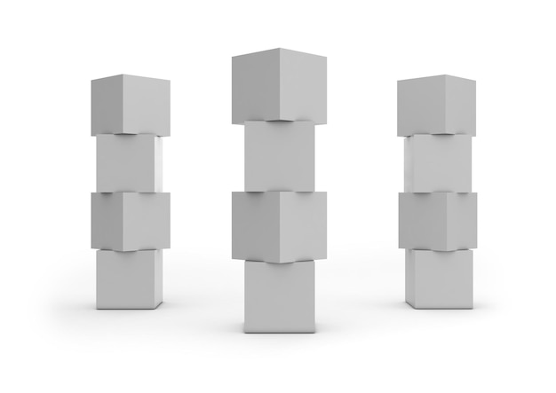 Photo 3d illustration of a blank cubes display or totem for action at the point of sale