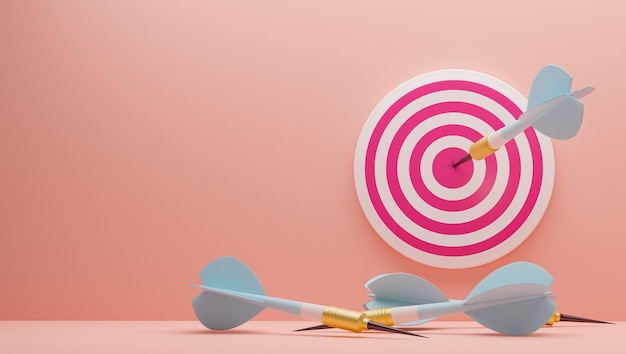 3D illustration Blue Arrow hitting the center of target on the wall Render
