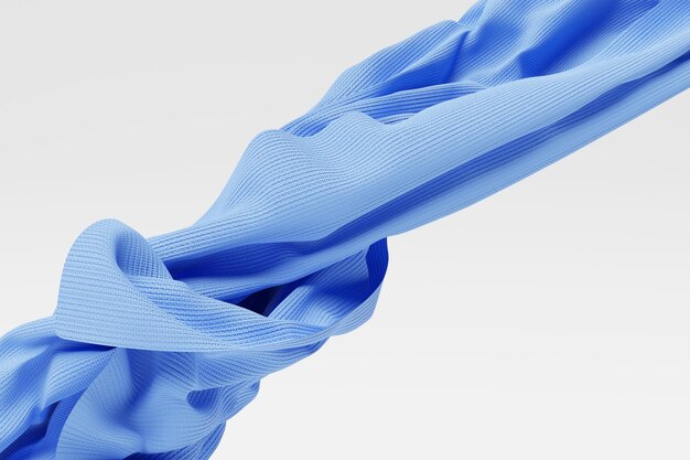 3D illustration of the blue carbon fabric design element Close up of the cloth material flying