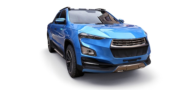 3d illustrazione del concetto blu cargo pickup truck bianco su sfondo isolato. rendering 3d.