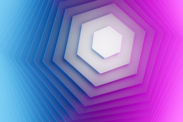 3d illustration blue and pink futuristic and creative geometric hexagon patterns wallpaper. trendy gradient shapes composition. colorful halftone gradients