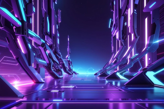 3d illustration of blue and purple futuristic scifi techno lightscool background