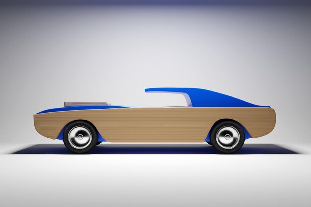 3d illustration of a  blue racing toy  car on the white isolated background.