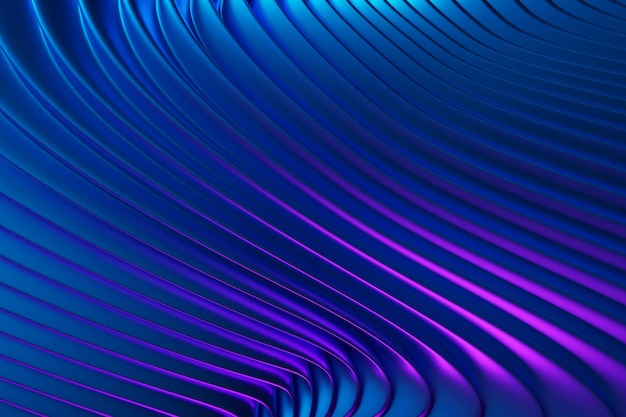 3D illustration blue stripes in the form of wave waves futuristic background