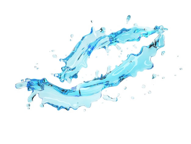 3d illustration of blue water splash on white background with clipping path