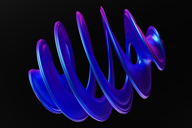 Фото 3d иллюстрация синяя волна объемная форма на черном фоне