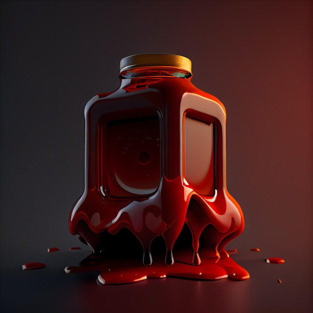 3D illustration of a bottle of blood on a dark background