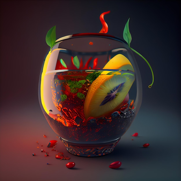 Foto illustrazione 3d di una bottiglia di salsa al peperoncino con peperoni