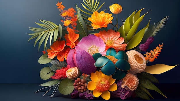 3d illustration of a bouquet of flowers on a dark background