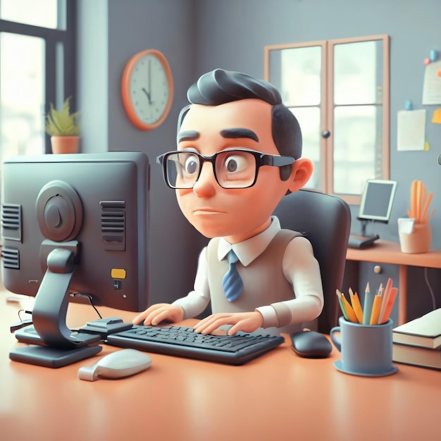 3d illustration of a boy graphic designer