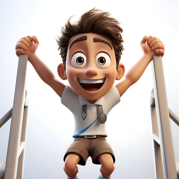 3D illustration of a boy jumping over a railing isolated on white background