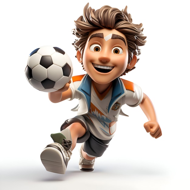 3D illustration of a boy playing football isolated on white background