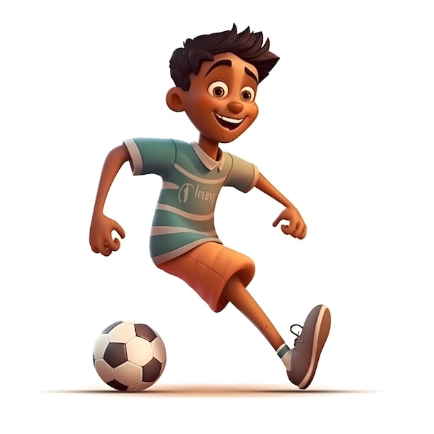 3D illustration of a boy playing soccer isolated on a white background