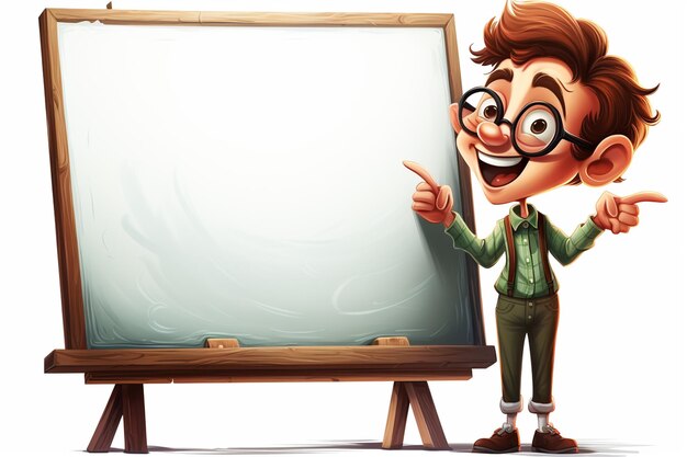 Photo 3d illustration of a boy with blackboard on a white background