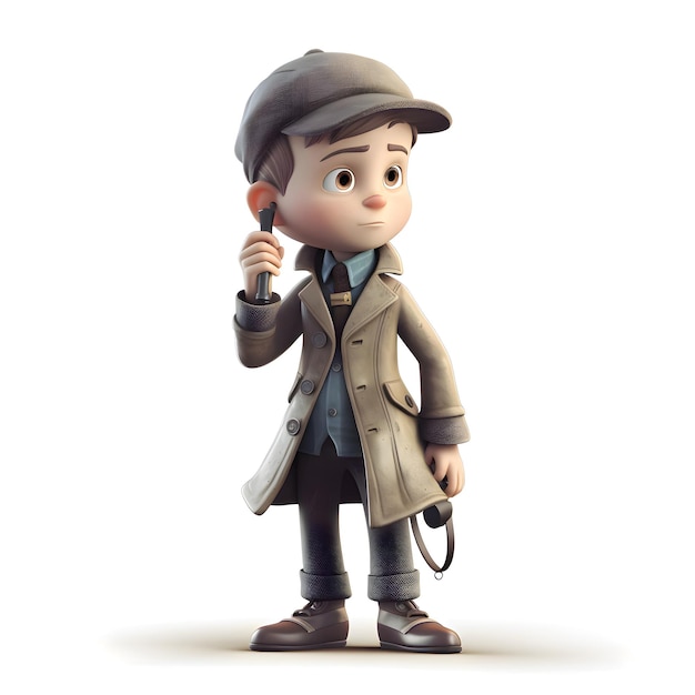 帽子とコートを着た少年の 3 d イラストレーション