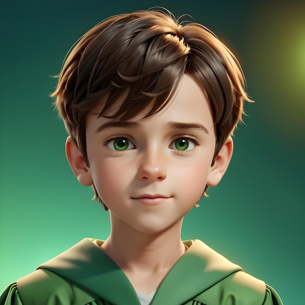 3d illustration of a boy with green eyes