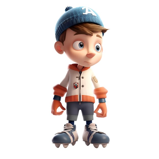 3d illustration of a boy with roller skates on white background